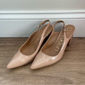 Calvin Klein Blush Patent Pointed Toe Slingback Pumps